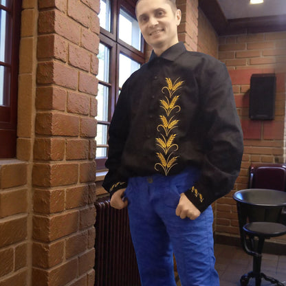 Men's branded shirt with embroidery. Golden Ears of Wheat.